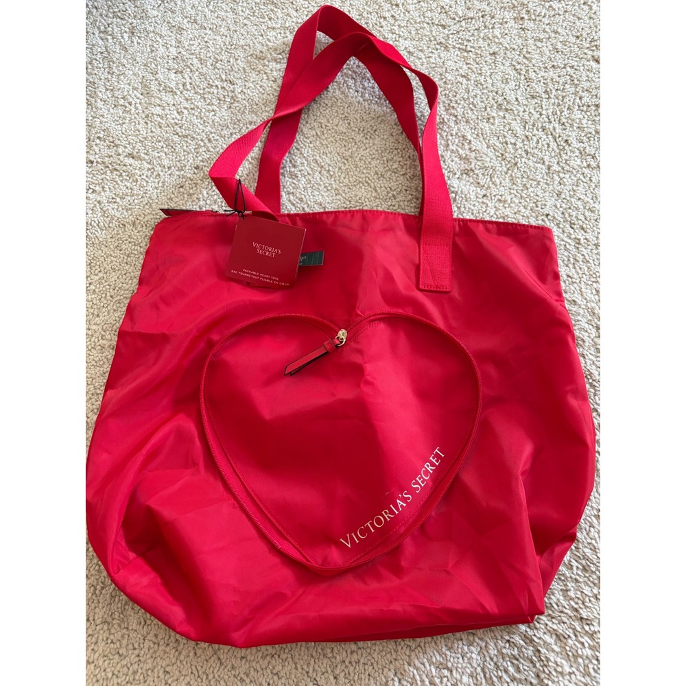Victoria Secret Packable Heart Tote Red Nylon Bag ST 11232342 CC 971W